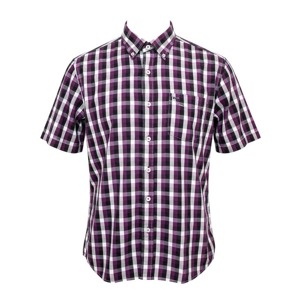 7 Diamonds‎ Kids XXL Purple Black Plaid Short Sleeve Button Down Shirt